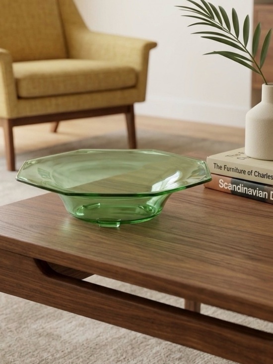 Fostoria Other - Art Deco Fostoria Uranium Glass Footed Console Bowl